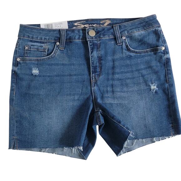 Stretchy Distressed Blue Denim Weekend Cutoff Shorts Sz 8 - Picture 2 of 10